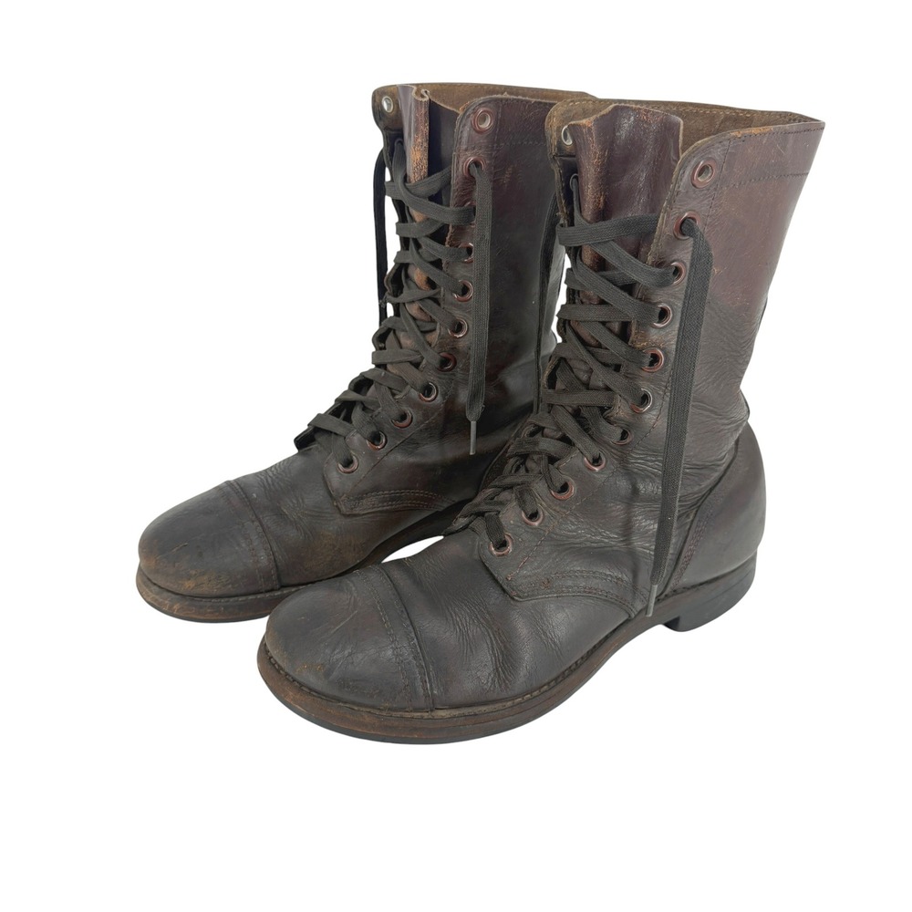 Vintage 60s Brown Leather Paratrooper Jump Boots Size 9 Cap Toe Military Combat